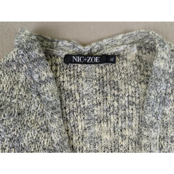 Nic & Zoe Women XL Designer Fringe Hi Lo Open Front  Knit Cardigan Sweater Beige - Picture 8 of 11